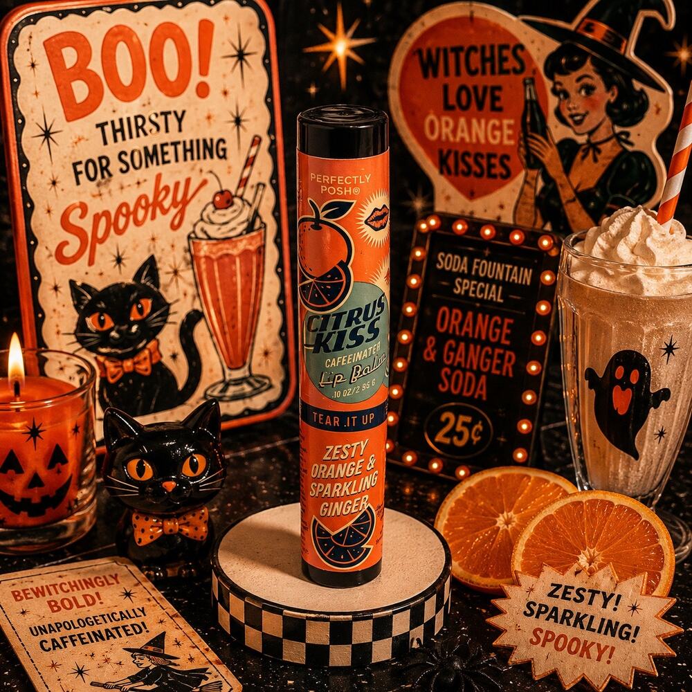 Perfectly Posh Citrus Kiss Caffeinated Lip Balm Orange Ginger NEW Sealed Rare
